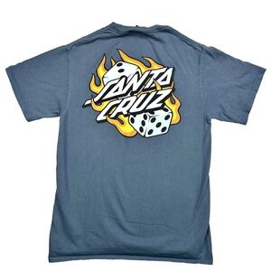 Mens Santa Cruz Graphic T Shirt Speed Wheels Flaming Dice Blue Size Small